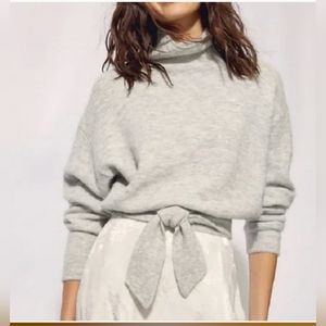 Wilfred Sweater womens size XS light gray Mock Neck Hem Tie Wool Alpaca blend